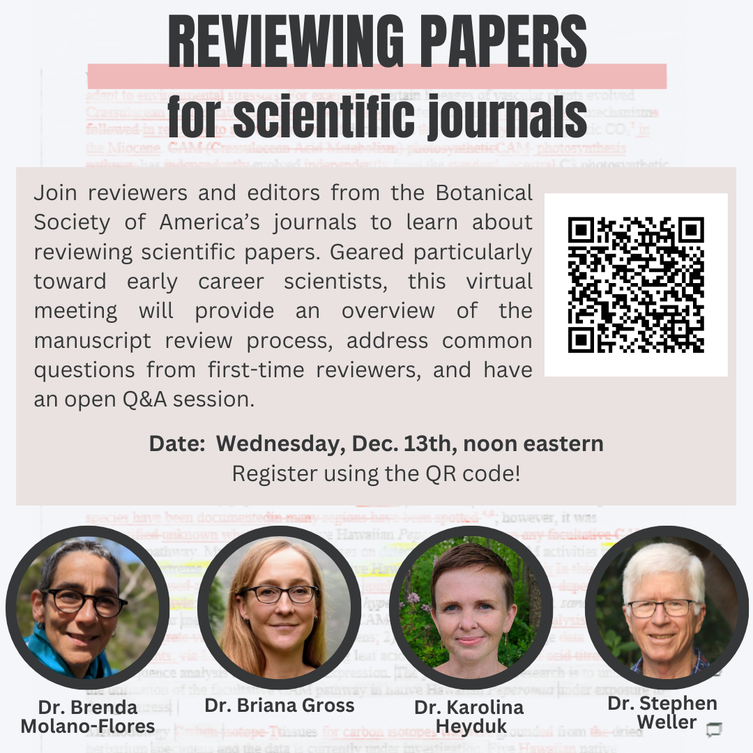 Flyer for the Botany360 Reviewing Papers for Scientific Journals Event